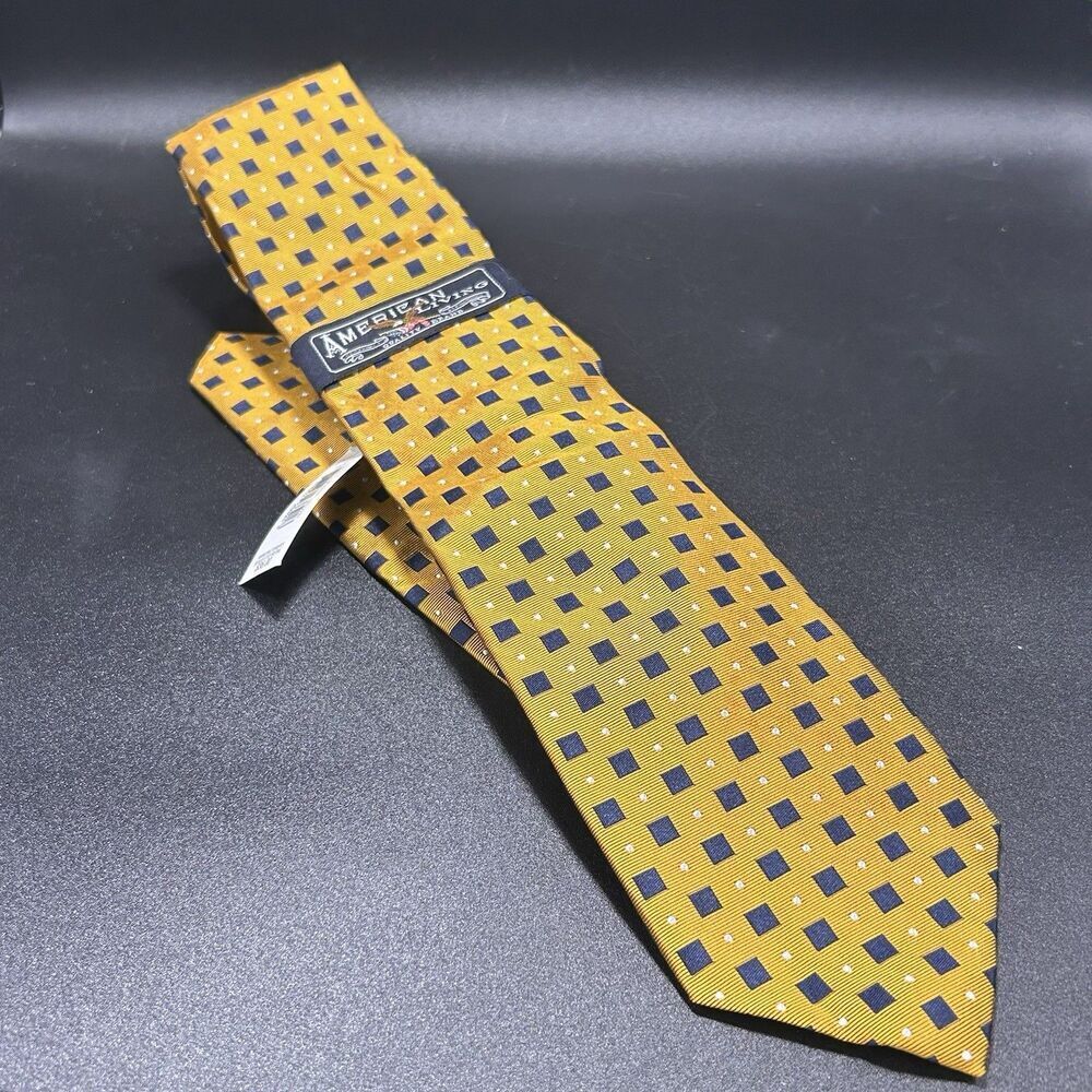 New American Living Silk Tie Men's Yellow Blue Print Classic Width